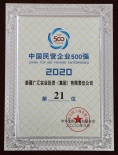 2020年中國(guó)民營(yíng)企業(yè)500強(qiáng)第21位